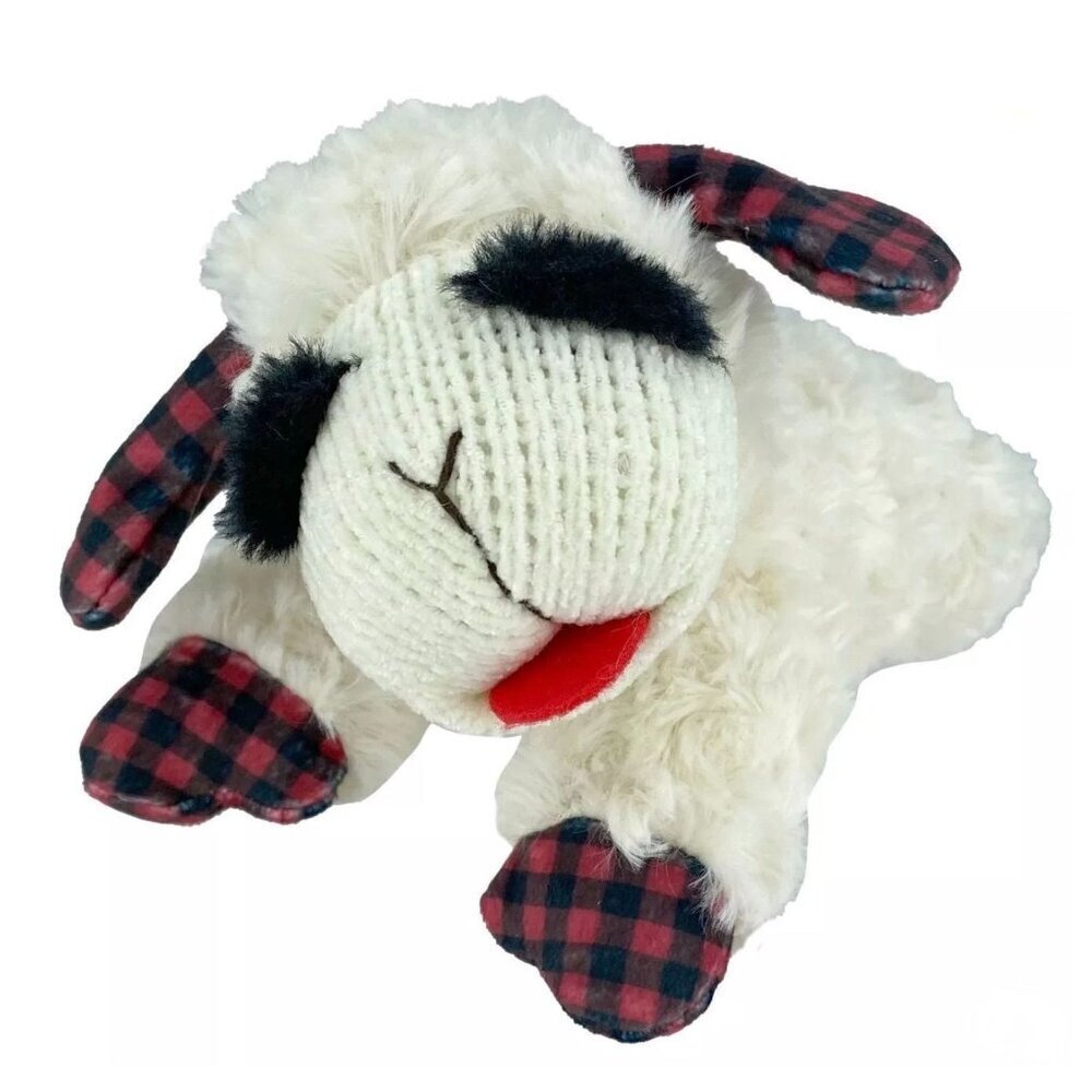 Multipet Lamb Chop with Red Buffalo Check Dog Interactive 10.5" Plush Toy